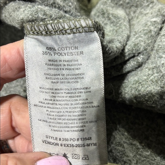 U.S. Vintage Fleece lined pullover sweatshirt, skull & raised roses,washed olive - Picture 8 of 9